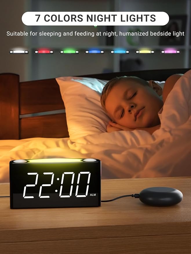 Vibrating Alarm Clock for Heavy Sleepers – Loud Alarm with Bed Shaker, 3 Wake Modes, Large 7.5” Display, 5-Level Dimmer, USB & Type-C Charging, Plug-in with Battery Backup for Bedroom, Teens & Deaf - Image 5