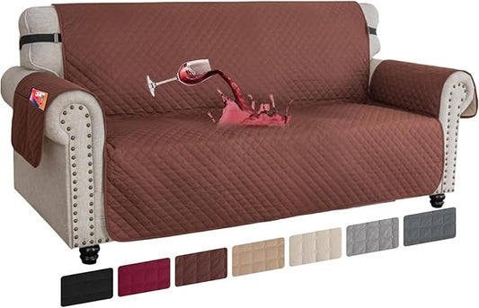 XINEAGE Quilted Sofa Cover Waterproof Couch Covers for 3 Cushion Couch, Super Soft Washable Slipcover with Pockets & Non-Slip Elastic Straps, Thick Furniture Protector (Sofa, Coffee)