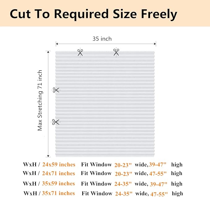 Window Blinds Cordless No Drill Cut to Size Clip On Stick On Self Adhesive Temporary Blinds Pleated Paper Blinds for Windows Doors Shades for Home Nursery Bedroom Kitchen Bathroom