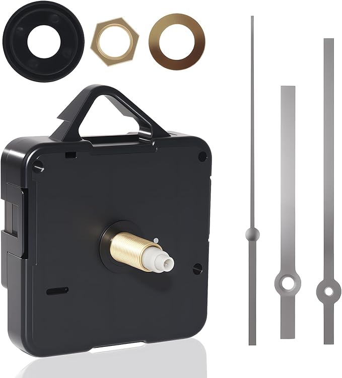 Silent Quartz Clock Mechanism Kit, High Torque Long Shaft Replacement Clock Movement for DIY Wall Clocks, Includes Clocks Hands and Quartz Movement Parts for Home and Office, Silver