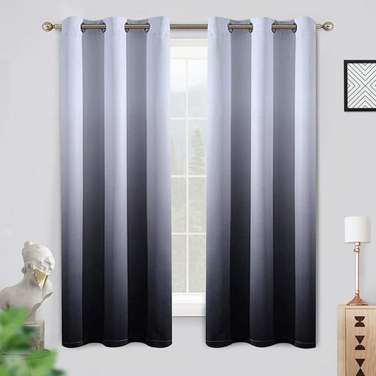 COSVIYA Grommet Ombre Room Darkening Curtains 63 inch Length 2 Panels, Gradient Drapes Black and Grayish White Light Blocking Insulated Thermal Window Curtains for Bedroom/Living Room,42x63 inches