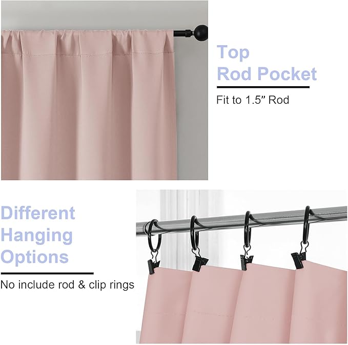 Simplebrand Ava Blush Blackout Curtains for Bedroom 96 Inches Long 2 Panels, Solid Thermal Insulated, Energy Saving Nursery Window Treatment Curtains Blackout Drapes, W50 x L96 Inch, Blush