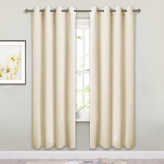 StangH Ivory Velvet Curtain Pair - Soft Skin-Friendly Velvet Nursery Curtains for Kids Bedroom Block Out Sunlight & Protect Privacy, Ivory White, W52 x L72, 2 Panels