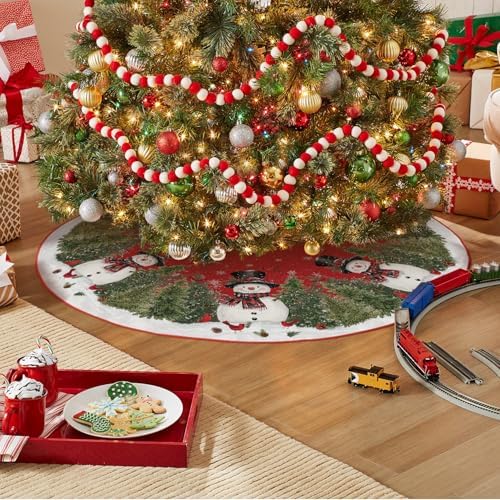 AVOIN colorlife Cardinals Cedar Snowman with Scarf Christmas Tree Skirt 48" - Image 3