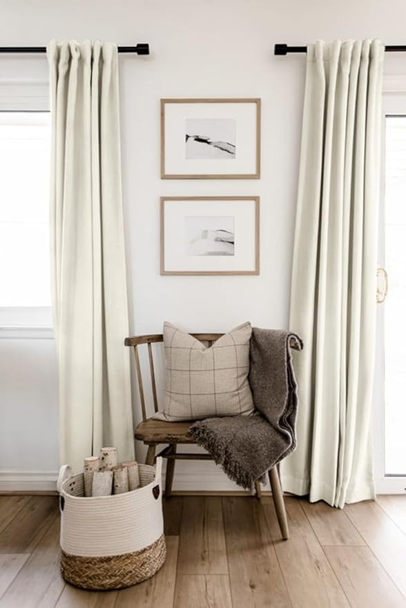 100% Blackout Shield Linen Blackout Curtains for Bedroom 84 Inches Long, Back Tab/Rod Pocket Living Room Drapes, Thermal Insulated Blackout Curtains 2 Panels Set, 50" W x 84" L, Cream Linen