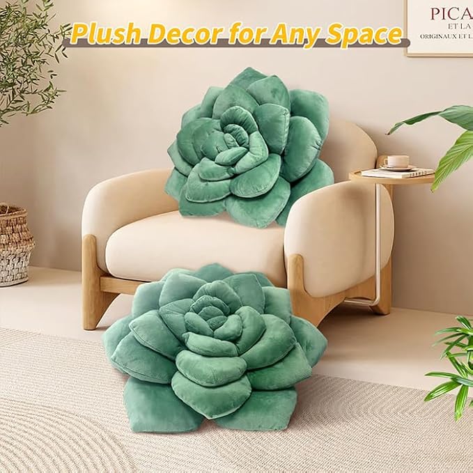 Fleshy Greenery Plush Cushion – Hand-Stitched 3D Flower Throw, Botanical-Shaped Accent for Bedroom, Living Room, and Home Décor, 19.7" (50CM)