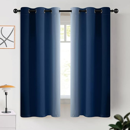 COSVIYA Curtains & Drapes Ombre Blue Curtains 63 inch Length 2 Panels Set, Grommet Room Darkening Light Blocking Insulated Thermal Gradient Window Curtains for Bedroom/Living Room,42x63 inches
