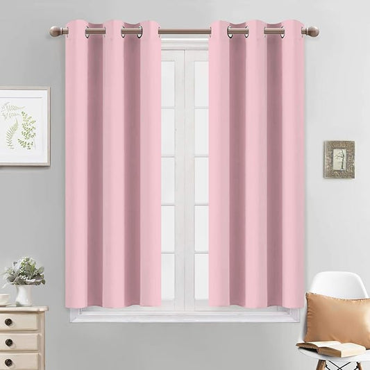 Yakamok Light Blocking Window Blackout Curtains Thermal Insulated Room Darkening Drapes for Bedroom,Solid Grommet Top Window Panels, 38x45 Inch, Pink, One Pair