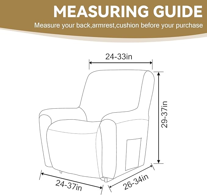 Cupuamon Recliner Chair Covers,Lazy Boy Recliner Covers Stretch Reclining Covers 1 Piece Furniture Protector with Elastic Bottom for Dog,Kids-Tan