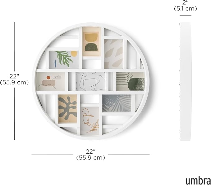 Umbra Luna Collage Picture Frame Holds Nine 4x6 Photos, Large 22-Inch Diameter, White