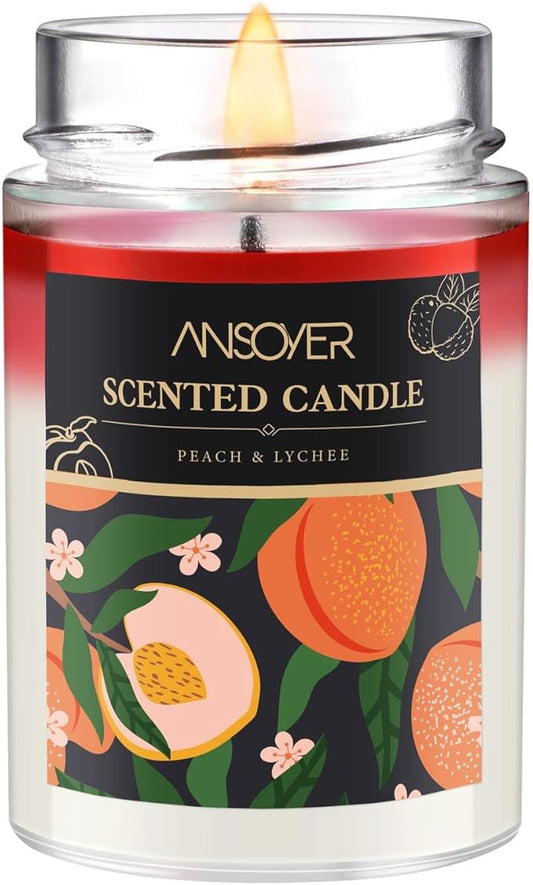Scented Soy Candles, Aromatherapy Jar Candle for Home Scented, Long Lasting with 70 Hour Burn Time 11oz, Gifts Soy Candles Scents of (Peach & Lychee)