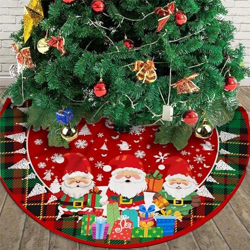Christmas Tree Skirt 36in, Santa Claus Large Red Plaid Christmas Decor for Tree, Xmas Tree Mat for Christmas New Year Holiday Party Decor - Image 3