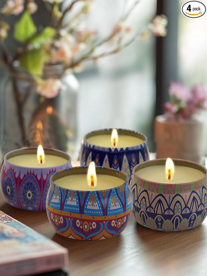 Scented Soy Candles Gift Set for Women – 4 Large 4.4 oz Aromatherapy Jar Candles, 120-Hour Burn Time, Spring Home Decor, Wedding & Yoga Relaxation Gift