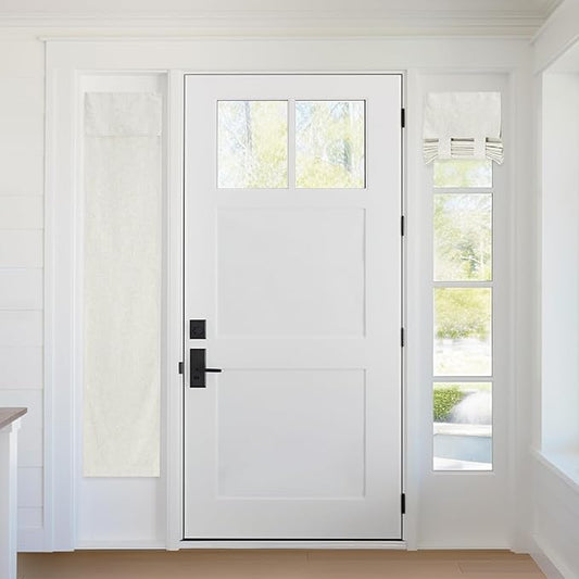 RYB HOME 100% Blackout Door Window Curtains for Sidelight, Natural Linen Blended Privacy French Door Blinds Thermal Insulated Room Darkening Window Shades, W12 x L69 inch, 1 Panel