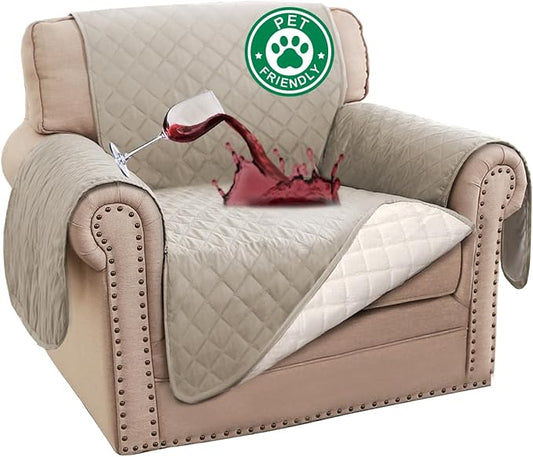 Turquoize 100% Waterproof Sofa Covers Chair Cover Slipcover Couch Protector Triple Non-Slip Sofa Slipcover for 1 Cushion Furniture Protector for Pets, Kids,Dog (Chair 23", Pale Oak)