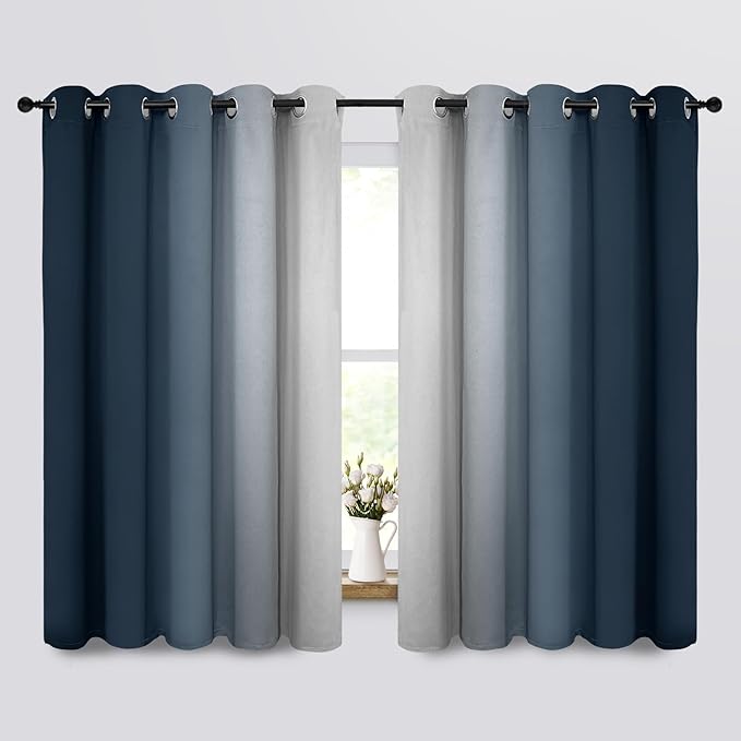COSVIYA Curtains & Drapes Ombre Navy Blue Curtains 63 inch Length 2 Panels, Grommet Room Darkening Light Blocking Insulated Thermal Gradient Window Curtains for Bedroom/Living Room,70x63 inches
