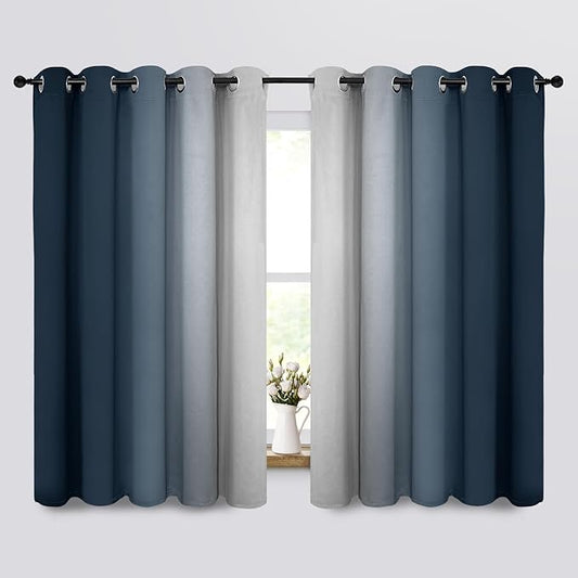 COSVIYA Curtains & Drapes Ombre Navy Blue Curtains 63 inch Length 2 Panels, Grommet Room Darkening Light Blocking Insulated Thermal Gradient Window Curtains for Bedroom/Living Room,70x63 inches