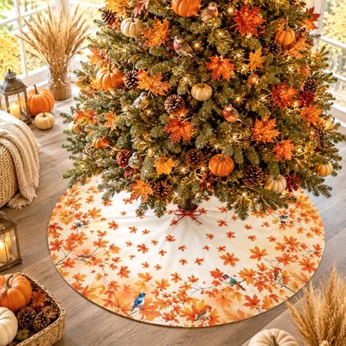 Fall Maple Leaves Christmas Tree Skirt 48 Inch Autumn Tree Skirt Xmas Tree Mat Decorations for Home Holiday Party Indoor Outdoor Decor - Image 6