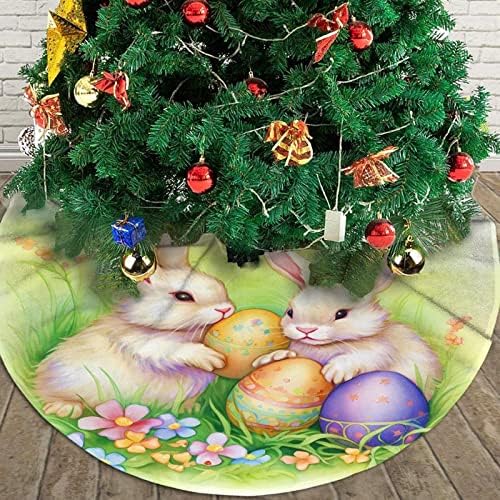 Christmas Tree Skirt, Vintage Easter Bunnies Eggs Xmas Large Tree Mat, New Year Festive Holiday Party Decorations 30" inches - Image 6