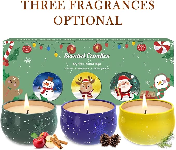 3 Pieces - Christmas Scented Candle Gift Set for Women - Bulk Merry Christmas Candles, Soy Wax Scented Candle Set, Small Cookie Jar Candle Jar with Lid for Home Bath Yoga Holiday Party Gifts