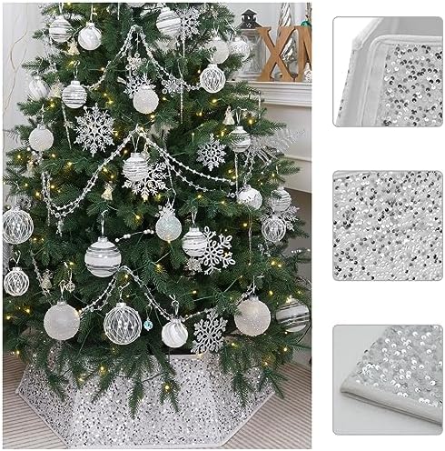 White Christmas Tree Collar with Sparkling Sequins,Christmas Tree Collars for Atificial Trees, 33.5 Inch Christmas Tree Skirt, Xmas Tree Stand Base Cover,Holiday Home Decor Tree Ring(Large) - Image 4