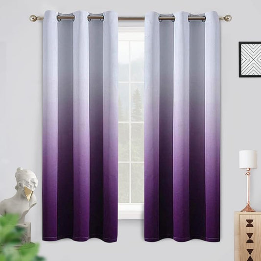 COSVIYA Grommet Ombre Room Darkening Curtains 63 inch Length 2 Panels, Gradient Drapes Purple and Grayish White Light Blocking Insulated Thermal Window Curtains for Bedroom/Living Room,42x63 inches