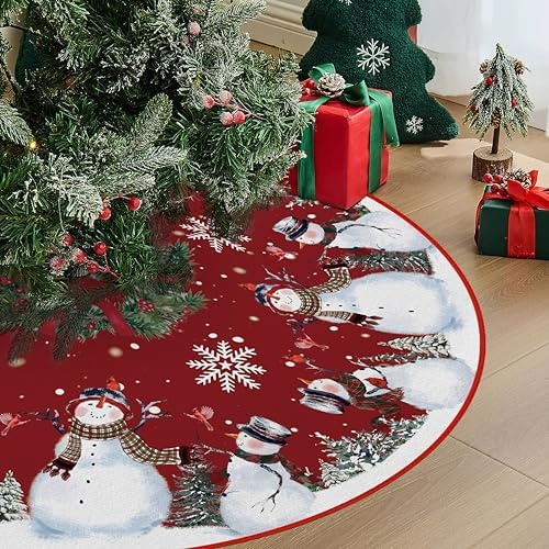 Snowman Red Christmas Tree Skirt 36 Inches - Image 2