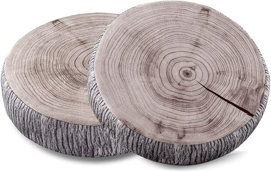 HYSEAS Decorative Round Throw Pillow, 3D Digital Print Comfortable Kids Funny Cute Wood Log Forest Décor Seat Cushion for Home, Couch, Sofa, Bedroom, Living Room, Light Green Stump, 2 Pack