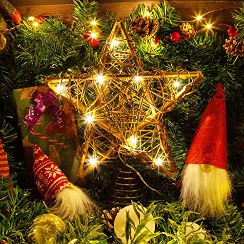 Christmas Tree Topper Farmhouse Christmas Decor Christmas Tree Decorations Rattan Natural Christmas Tree Star with 10 Warm LED Lights for Rustic Christmas Ornaments Holiday Seasonal Decoration 10 Inch - Image 3