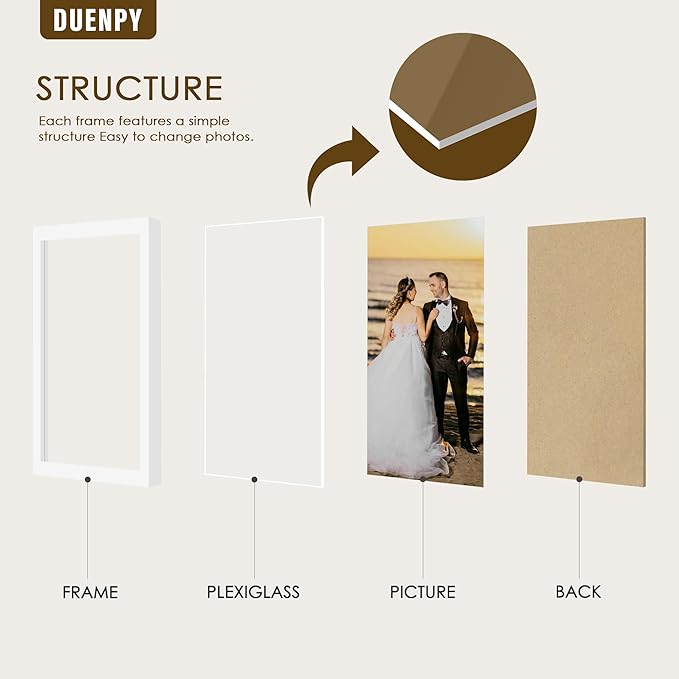 5 Folding 5x7 Picture Frame Horizontal Engineered Wood Accordion Photo Frame with Plexiglass Tabletop Bookshelf Display White