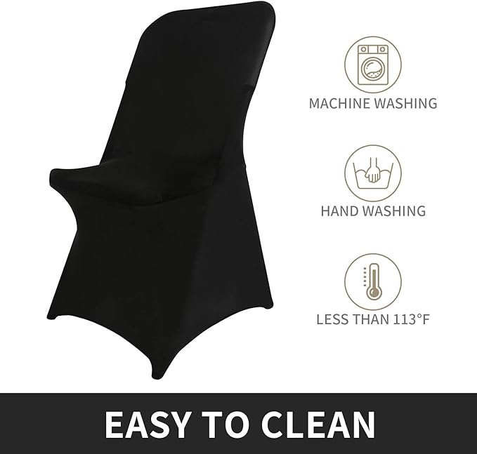 Peomeise Stretch Spandex Folding Chair Cover for Wedding Party Dining Banquet Event (Black,12pcs)