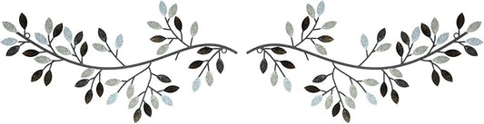 Hotop 2 Pieces Metal Tree Leaf Wall Decor Vine Olive Branch Leaf Wall Art Wrought Iron Scroll Sculptures Above the Bed, Living Room, Outdoor Decoration(Classic Style,Retro Color)