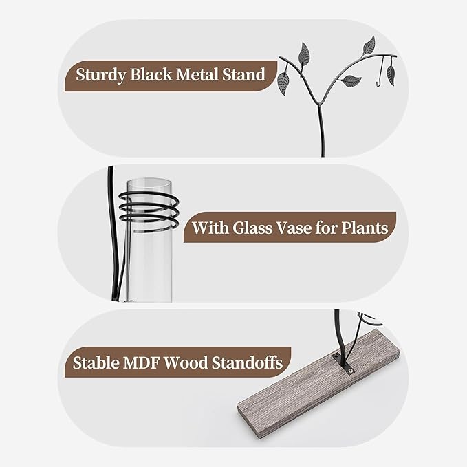 AKAZA 4x6 Picture Frames Family Desk Office Rustic Photo Frame, Water Plants Flowers Floating Double Glass Vase Tabletop Standing Home Decor, Wedding Grandma Mother Mom Gift (Light Brown)