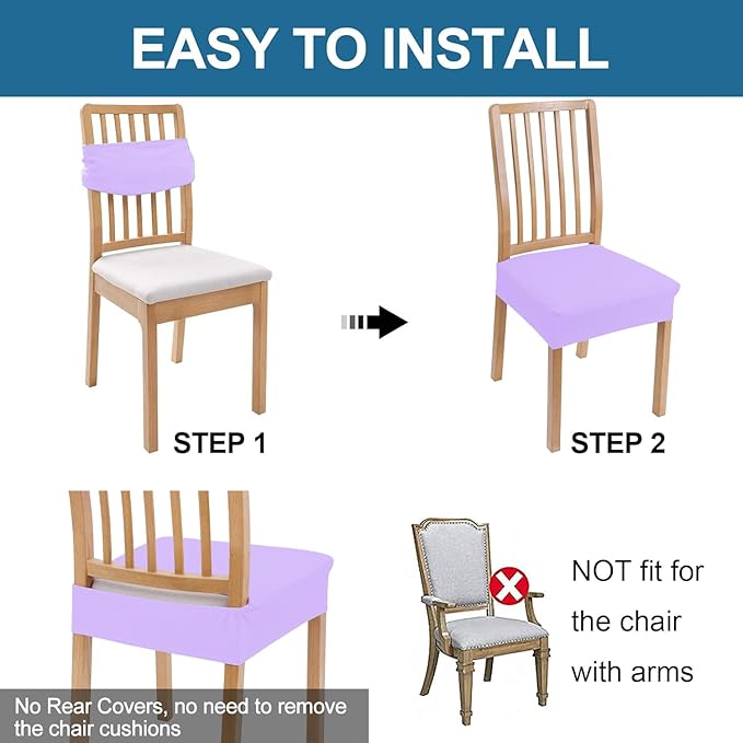 Smiry Waterproof Seat Covers for Dining Room Chairs Set of 2, Stretch Jacquard Removable Washable Chair Seat Slipcovers Protector, No Rear Covers, Lavender