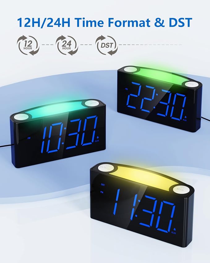 Digital Alarm Clock for Bedroom, Large Screen with 7 Color Night Light - Image 6