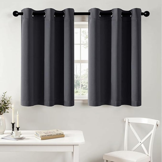 MIULEE Dark Grey Blackout Curtains for Bedroom Living Room 36 Inches Long 2 Panels, Thermal Insulated Room Darkening Drapes Grommet Noise Reducing Light Blocking Window Treatments 40x36 Inch