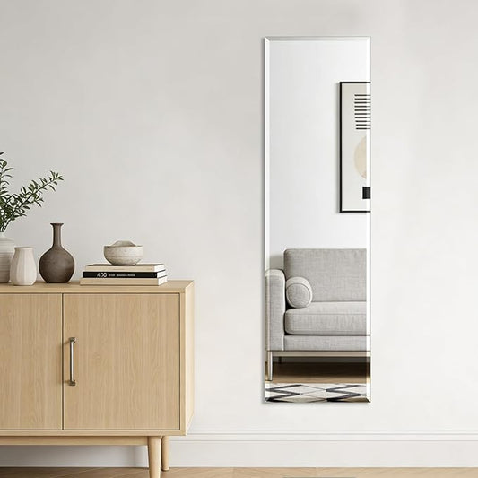 Ruomeng Frameless Full Length Mirror for Wall, 55x16 Inch Bathroom Vanity Mirror Farmhouse, Large Rectangle Mirror with Beveled Edge, Tempered Glass, Hangs Horizontally or Vertically