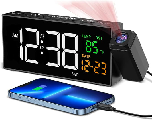 Netzu Projection Clock for Bedroom Ceiling, Alarm Clocks Black by Netzu