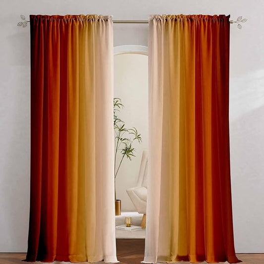 Abstract Orange Curtains for Living Room 84 inch Length 2 Panels Set, Burnt Orange Light Filtering Curtains for Bedroom,Vintage Ombre Curtain Dark Orange Kitchen Curtain Terracotta Window Drapes