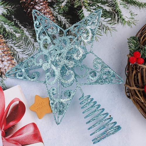 Aneco 10 Inches Christmas Treetop Star Metal Glittered Christmas Tree Topper Xmas Tree Decoration Topper for Christmas Holiday Home Office School Mall Decor, Blue - Image 3