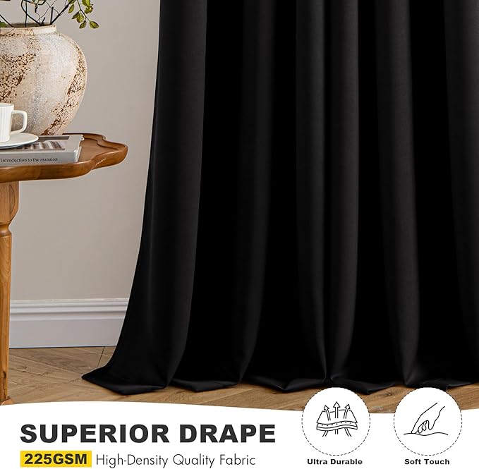 MIULEE Black Blackout Curtains for Bedroom Living Room 64 Inches Long 2 Panels, Thermal Insulated Room Darkening Drapes Grommet Noise Reducing Light Blocking Window Treatments 40x64 Inch