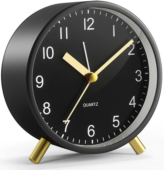 Analog Alarm Clock, Super Silent Non Ticking with Night Light, Battery Operated, Bedroom Clock,Fashionable Round Metal Alarm Clock for Office, Elderly, Adults, Children, School Gift