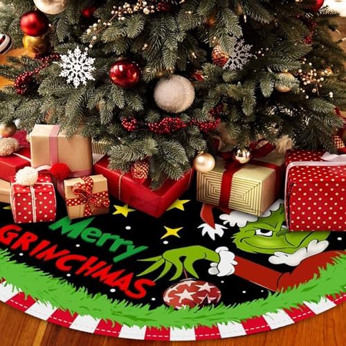 Christmas Tree Skirt 48 Inch, Soft and Funny Merry Christmas Tree Collar Farmhouse Xmas Holiday Decoration (Style B) - Image 4