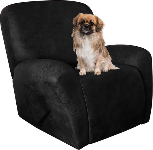 ANARACHON Leather Look Recliner Chair Covers Stay in Place 4-Piece Recliner Slipcovers for Reclining Chair Furniture Protector Spandex Fabric Washable (X-Large, Black)