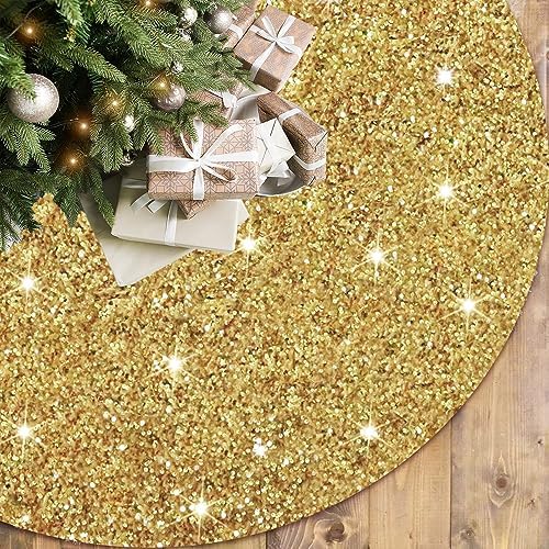 FOTSHARER 46 Inch Gold Christmas Tree Skirt Velvet Sequin Tree Skirt Mat Glitter Xmas Tree Skirts Large for Winter Holiady Luxury Sparkle Tree Cover Skirt for Artificial Trees Christmas Day Supplies by FOTSHARER
