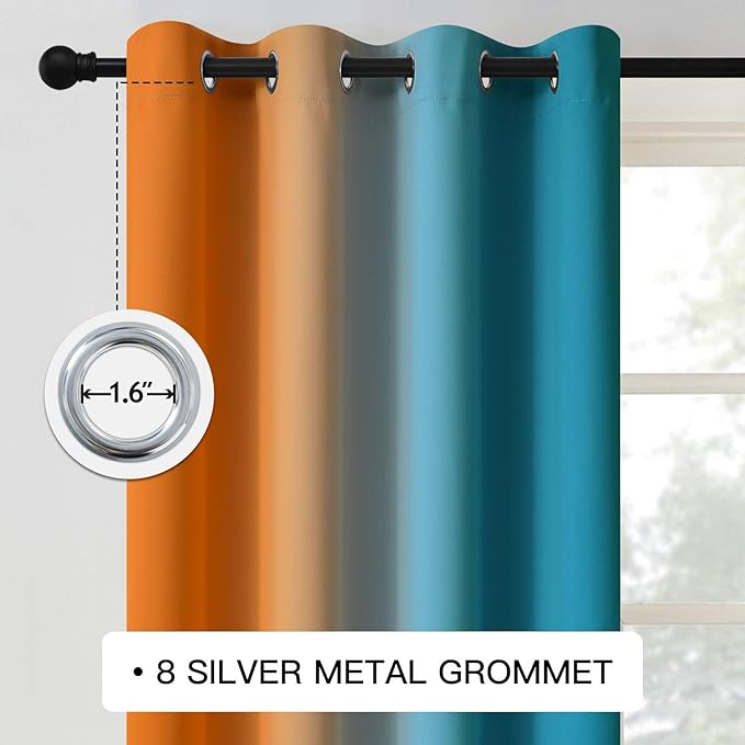 COSVIYA Grommet Ombre Room Darkening Curtains 96 inches Long for Living Room, Polyester Light Blocking Orange and Blue Gradient Window Drapes/Curtains for Kids/Girls Bedroom, 2 Panels, 52x96 inches