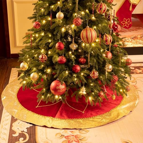 Valery Madelyn 60 Inch Red Gold Christmas Tree Skirt for Tree Decorations - Image 4