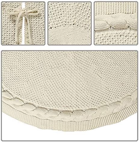 Sattiyrch Christmas Tree Skirt 48 in, Luxury Cable Knit Knitted Thick Rustic Xmas Holiday Decoration,Cream - Image 6