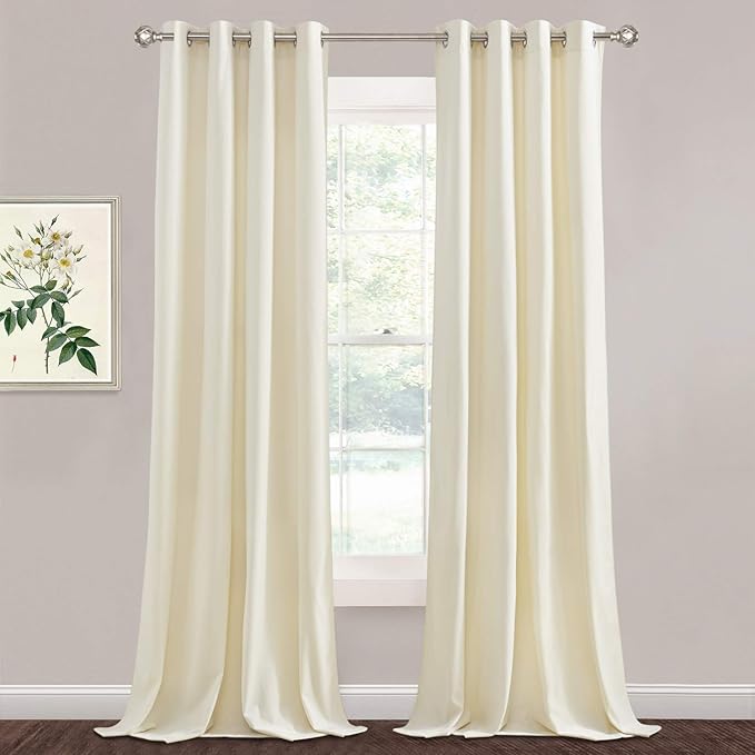 StangH Cream White Velvet Drapes - Half Blackout Extra Long Curtains for Sliding Door Thick Texture Thermal Privacy Grommet Curtains for Hotel Hospital Room Divider Used, Ivory, W52 x L108, 2 Panels