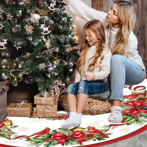 Blosssound Christmas Tree Skirt Buffalo Plaid Retro Red Truck Xmas Tree Skirt for Winter Holiday Farmhouse Christmas Party Decoration(48 Inch,Holly,Red, Green) - Image 5